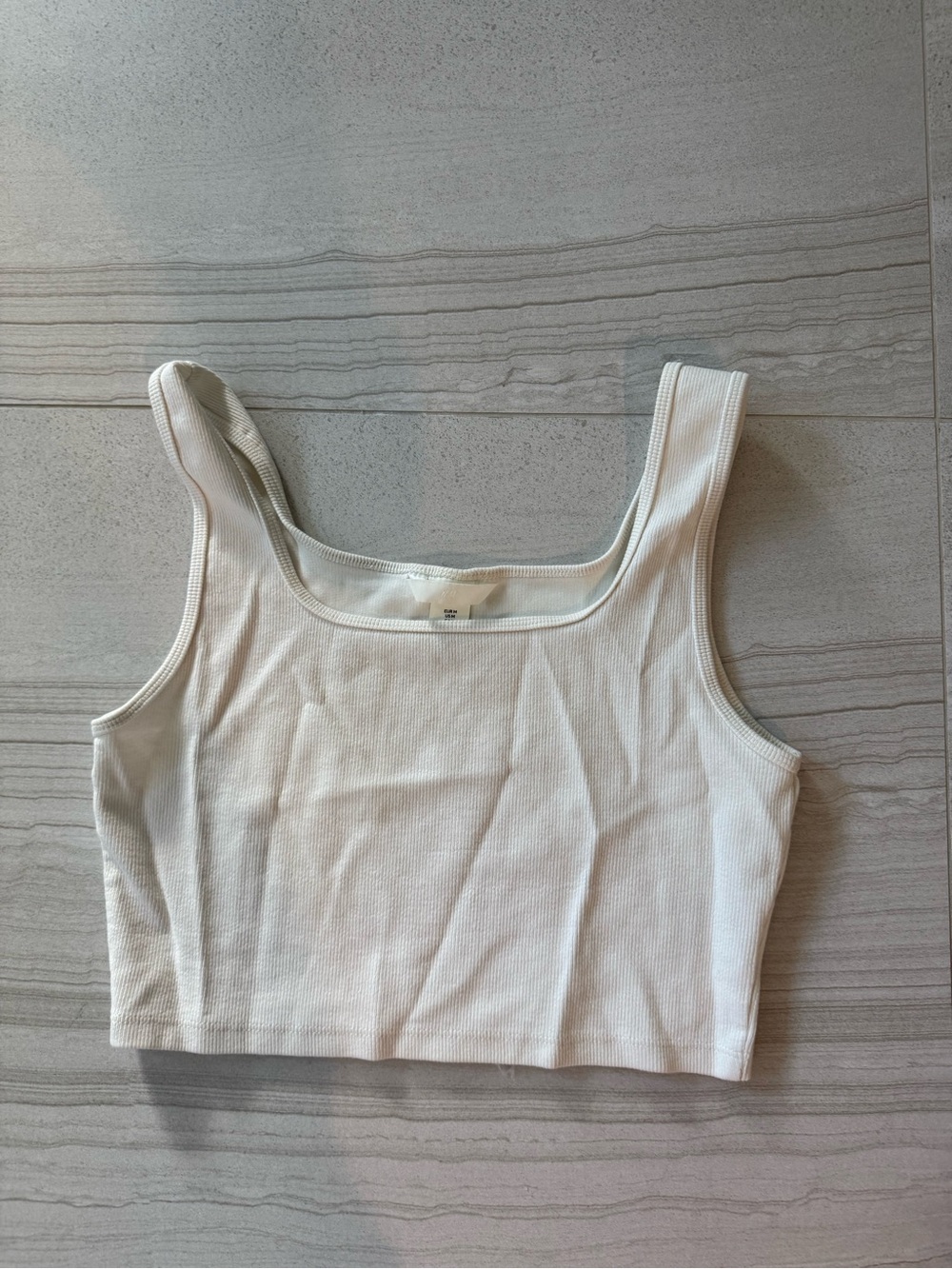 H&M White Ribbed Square Neck Crop Top